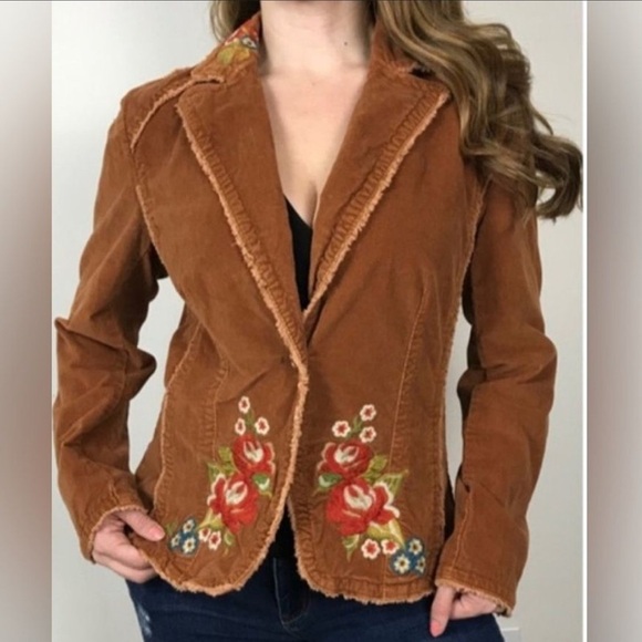 Brown Embroidered Blazer with Floral Details - Picture 1 of 10